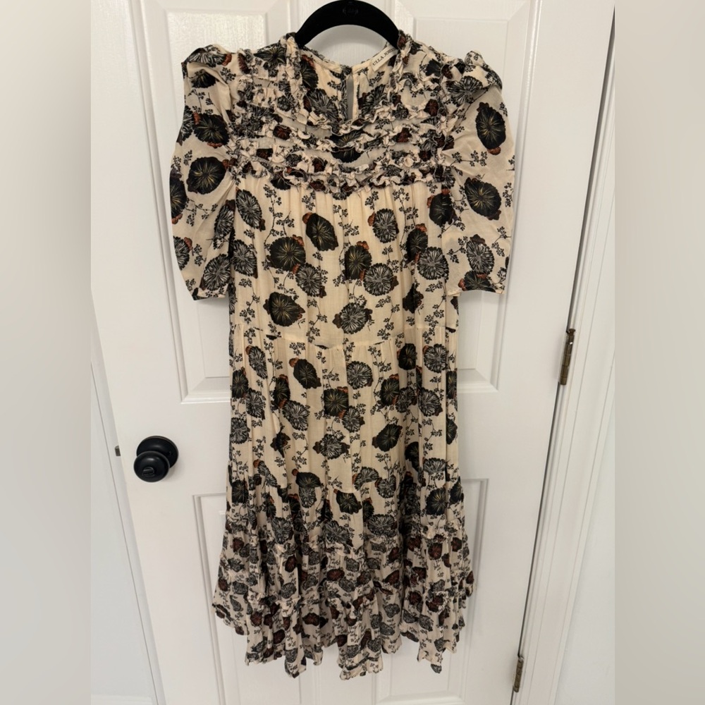 Ulla Johnson Cream and Black Floral Mini Dress